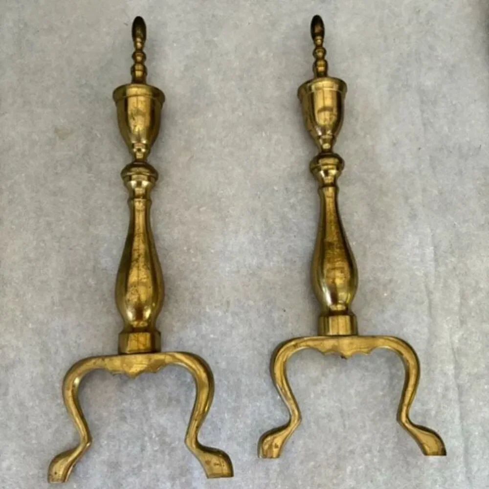 Vintage 18” Brass Andirons